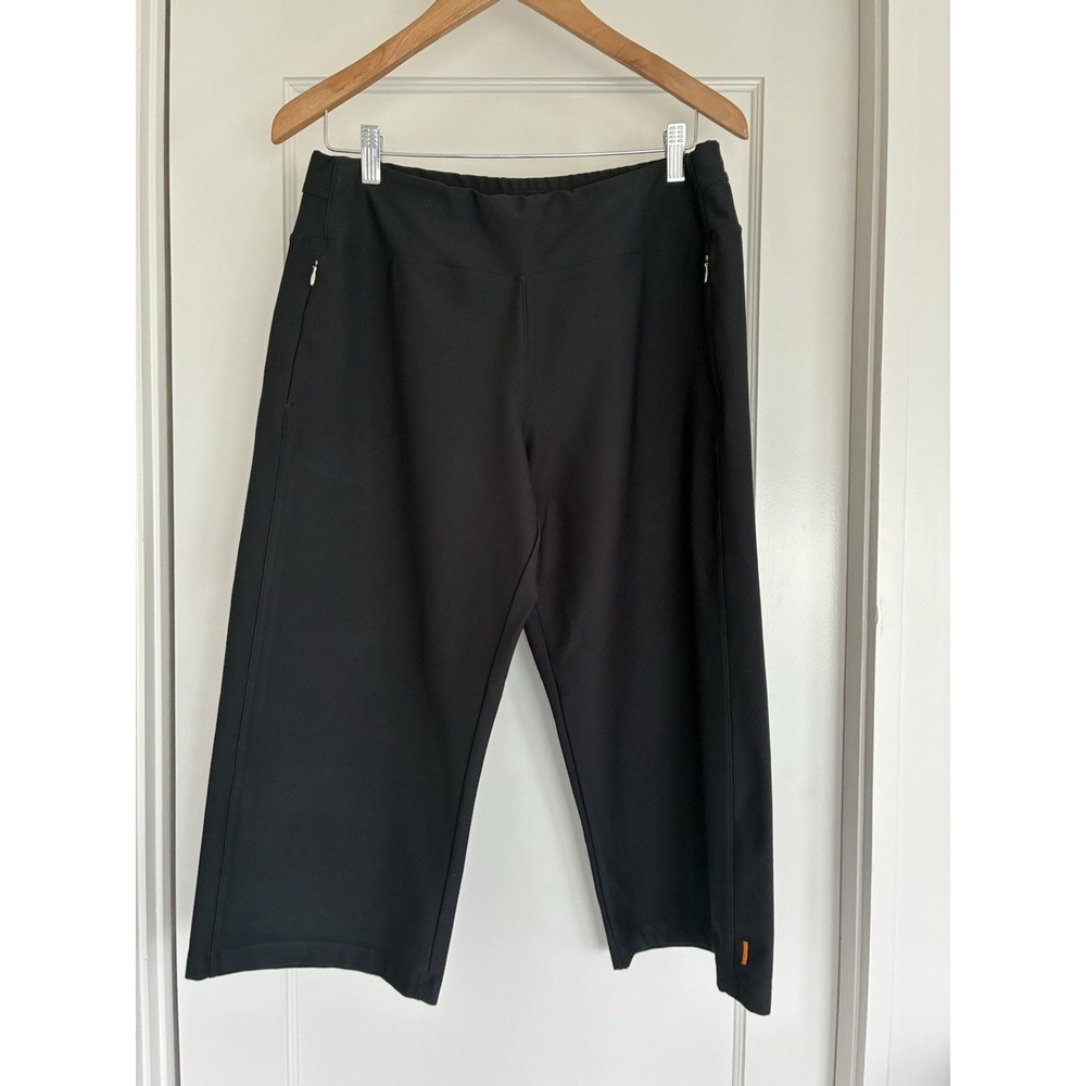 LUCY Activewear Size LARGE Black Micropoly Cropped Yoga Pant- Zip Pockets